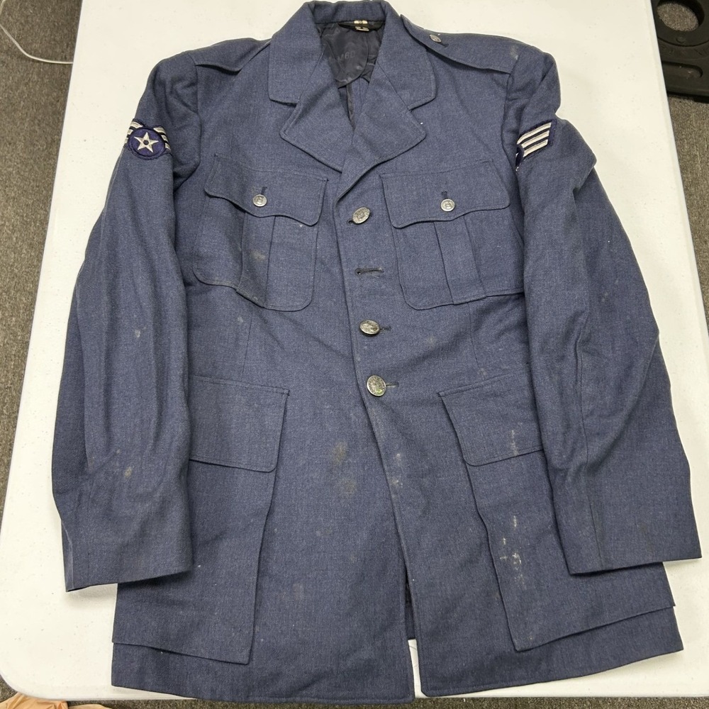 1950s Military Dress Uniform Jacket Mens 39R Blue USAF Sergeant Patches I2